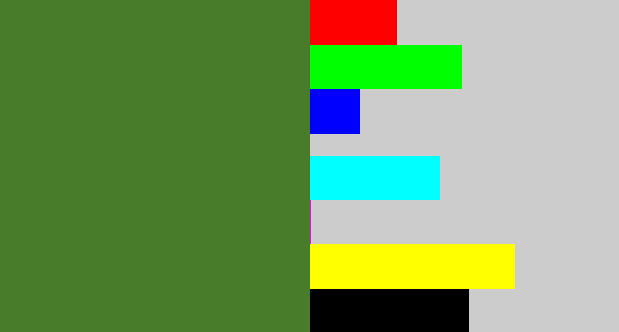 Hex color #487c2a - camo green