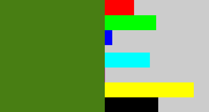 Hex color #487e13 - dark grass green