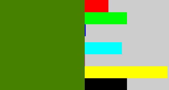 Hex color #488002 - dark grass green