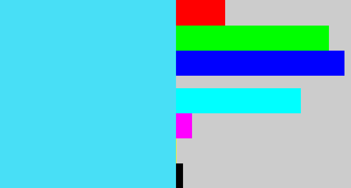 Hex color #48dff6 - bright cyan