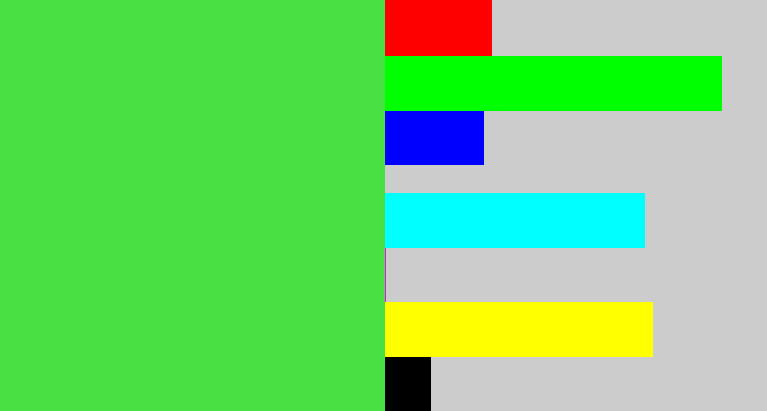 Hex color #48e043 - light neon green