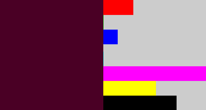 Hex color #490024 - dark plum