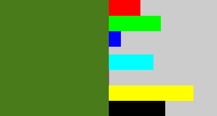 Hex color #497b1b - sap green