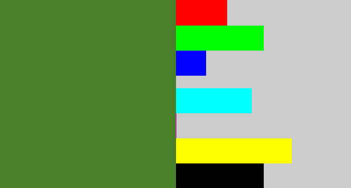 Hex color #497f2b - camo green