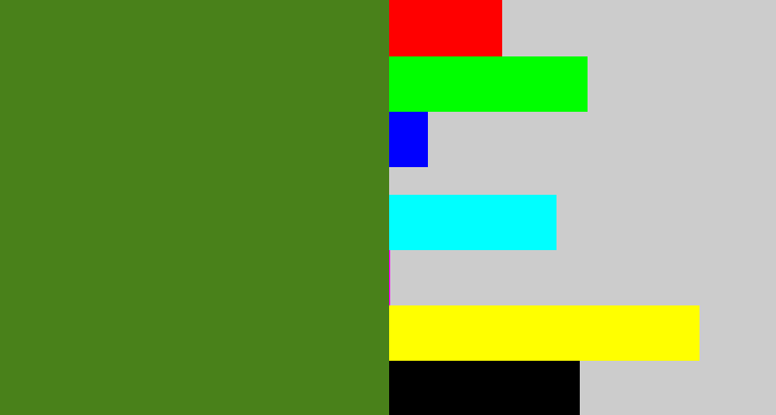 Hex color #49811a - sap green