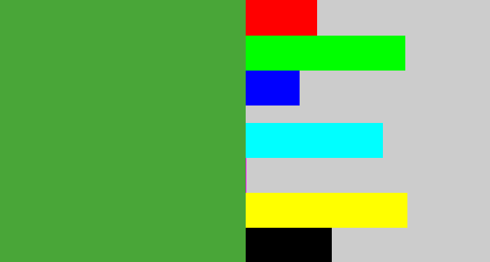 Hex color #49a638 - mid green
