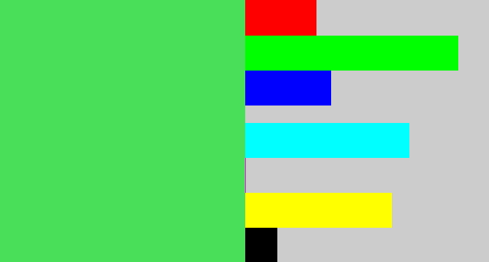 Hex color #49df59 - lightish green