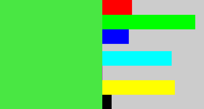 Hex color #49e743 - light neon green