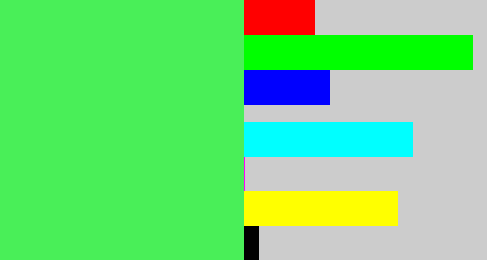 Hex color #49ef58 - light neon green