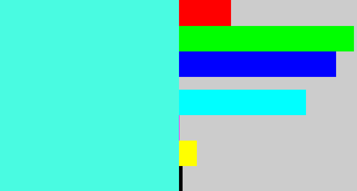 Hex color #49fbe1 - bright cyan