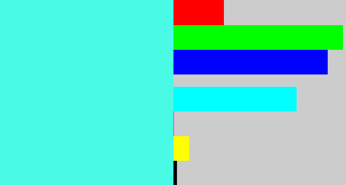 Hex color #49fbe4 - bright cyan