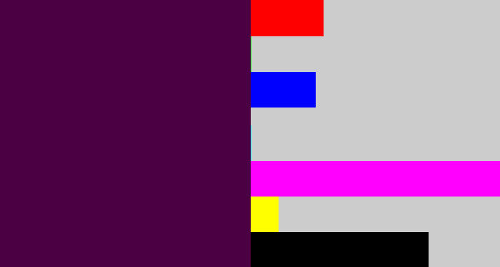 Hex color #4a0042 - deep violet