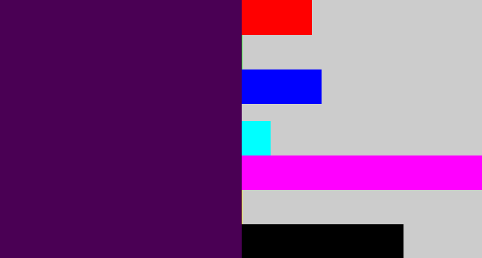 Hex color #4a0054 - plum purple