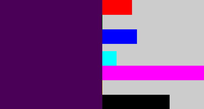 Hex color #4a0056 - plum purple