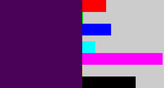 Hex color #4a0258 - plum purple