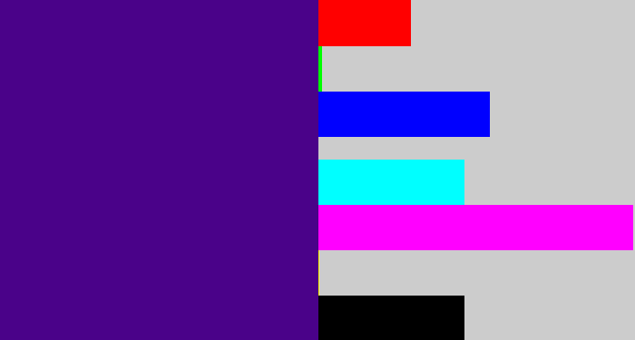 Hex color #4a0289 - indigo