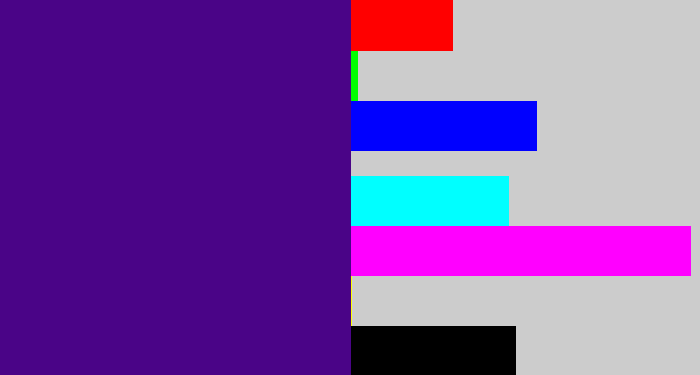 Hex color #4a0487 - indigo