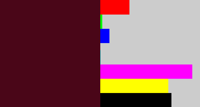 Hex color #4a0618 - dark maroon