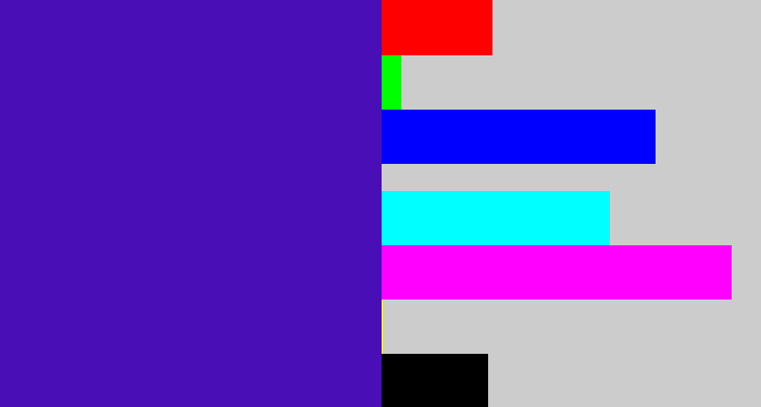 Hex color #4a0eb7 - violet blue