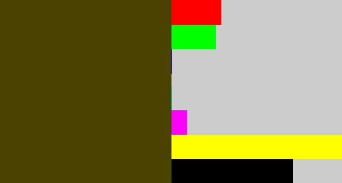 Green brown | hex #4a4300 | rgb 74, 67, 0