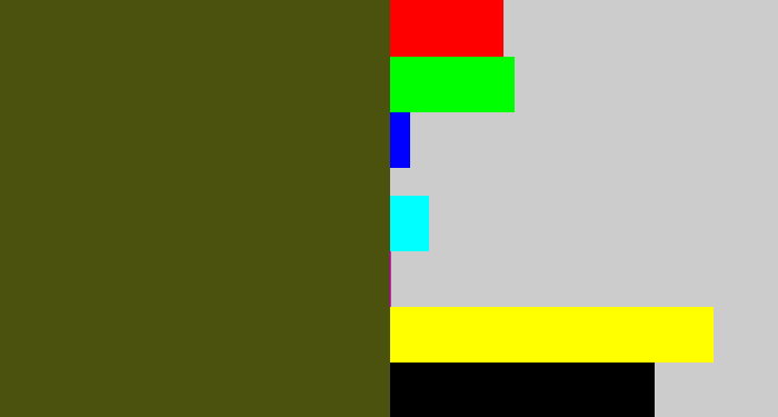 Hex color #4a520e - army green
