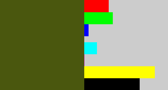 Hex color #4a570e - army green