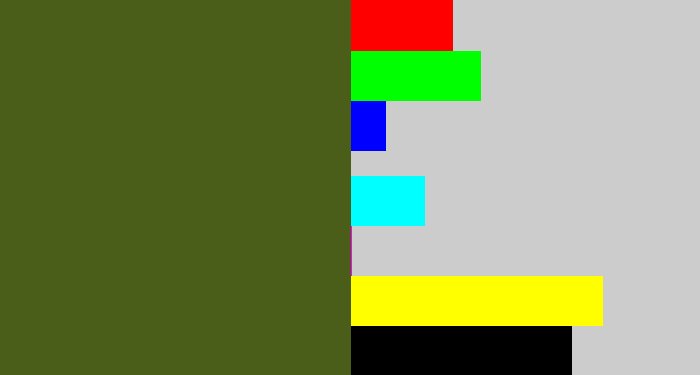 Hex color #4a5e1a - army green