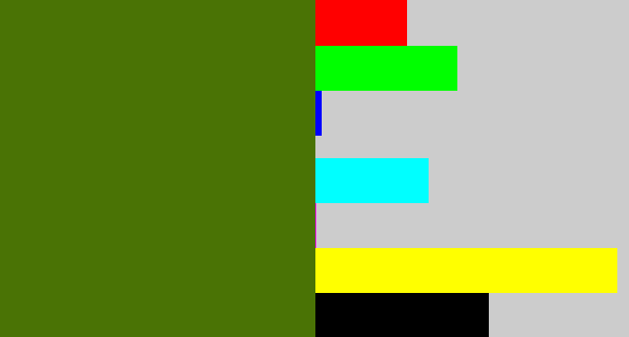 Hex color #4a7305 - dark grass green
