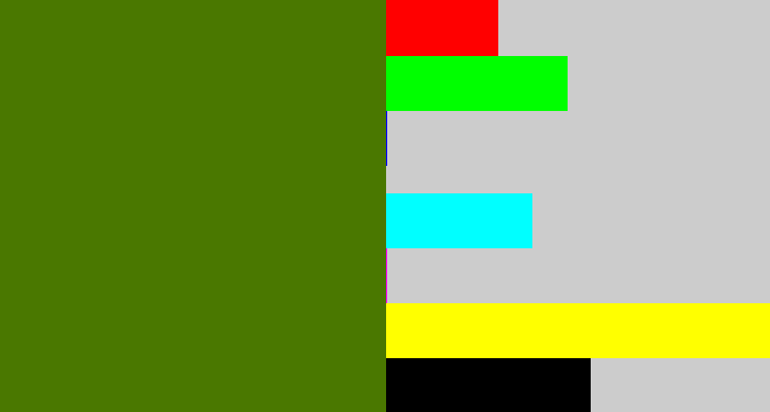 Hex color #4a7800 - dark grass green
