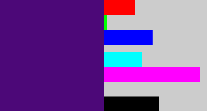 Hex color #4c0878 - royal purple