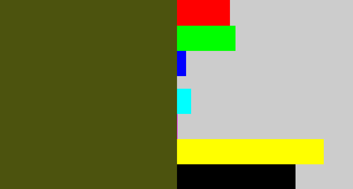 Hex color #4c530e - army green