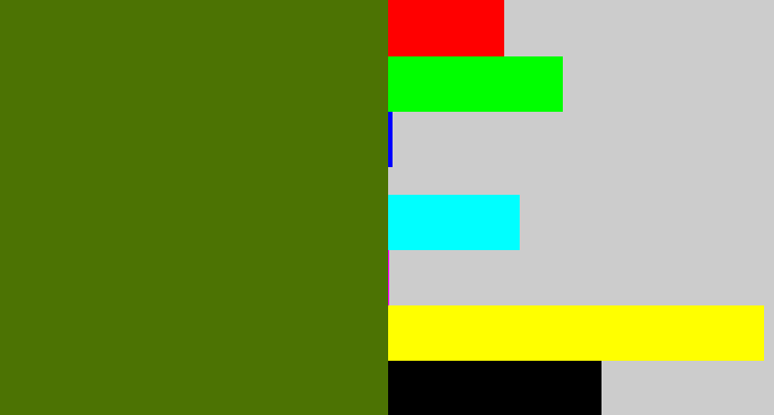 Hex color #4c7303 - dark grass green