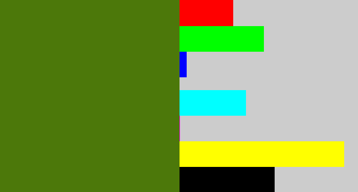 Hex color #4c780a - dark grass green