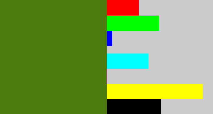 Hex color #4c7c0d - dark grass green