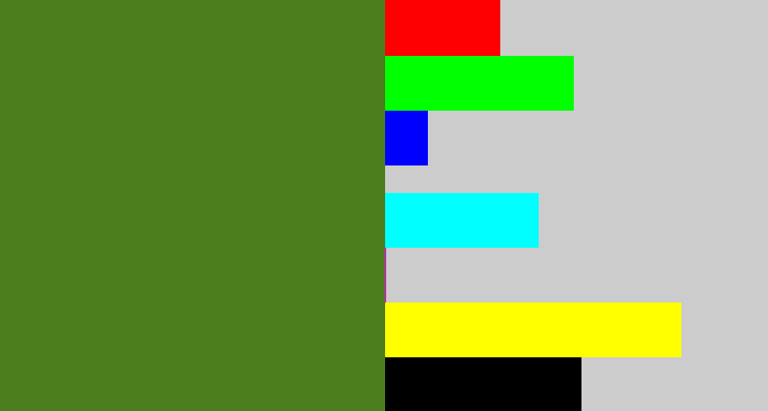 Hex color #4c7e1d - sap green
