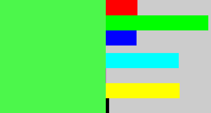 Hex color #4cf74b - light neon green
