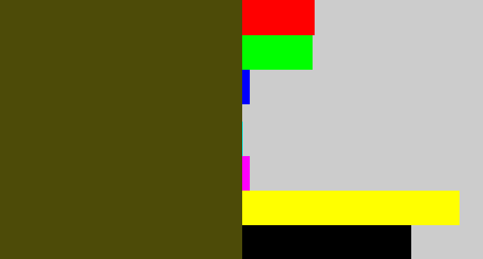 Hex color #4d4b08 - green brown