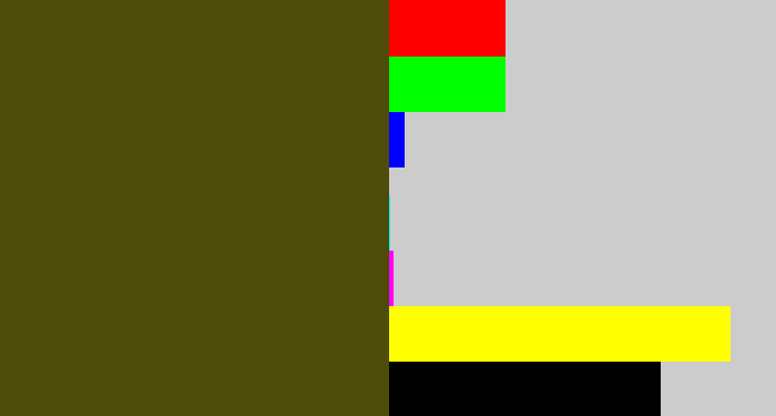 Hex color #4d4c09 - green brown