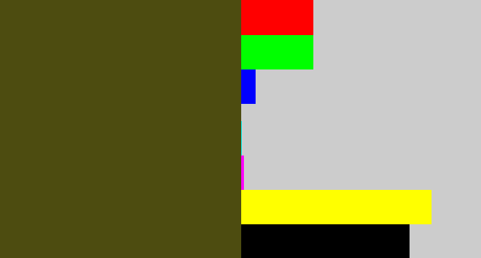 Hex color #4d4c10 - green brown