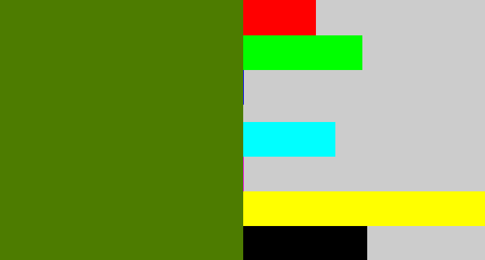 Hex color #4d7c00 - dark grass green