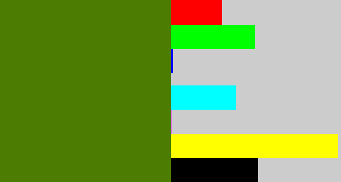 Hex color #4d7c02 - dark grass green