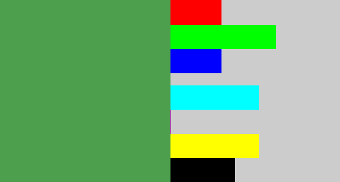 Hex color #4d9f4d - mid green