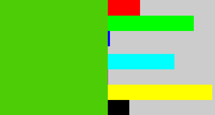 Hex color #4dcd06 - frog green