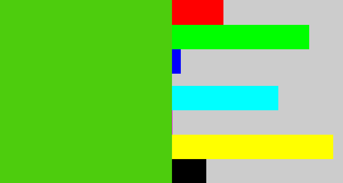 Hex color #4dcd0d - frog green