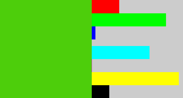 Hex color #4dce0b - frog green