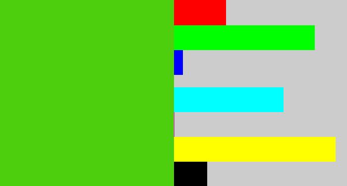 Hex color #4dcf0e - frog green