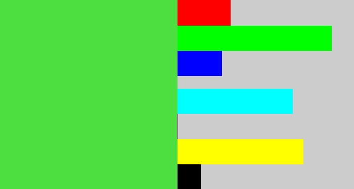 Hex color #4dde40 - toxic green