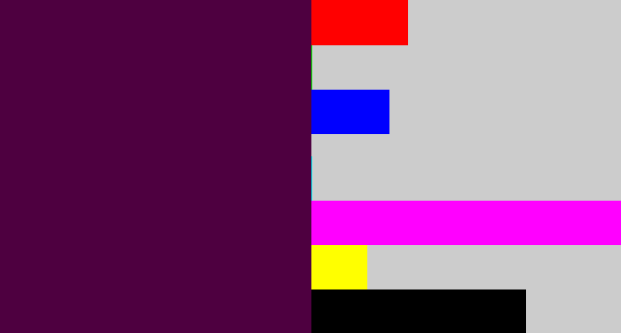 Hex color #4e0040 - deep violet