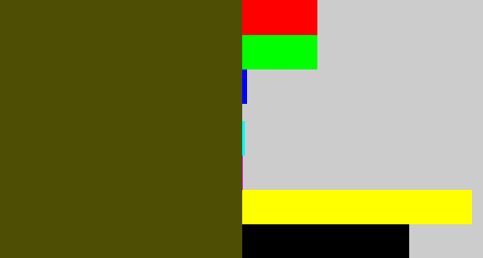 Hex color #4e4f04 - green brown