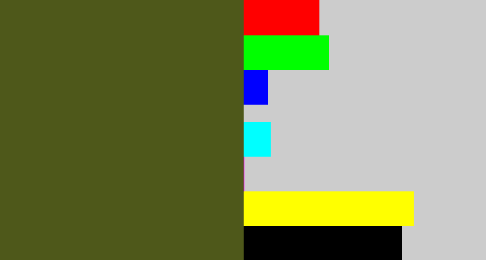 Hex color #4e581a - army green